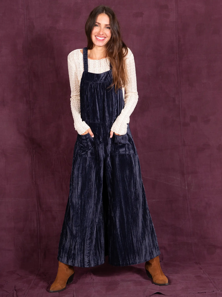 Dakota Tie Velvet Overalls - Charcoal | Natural Life