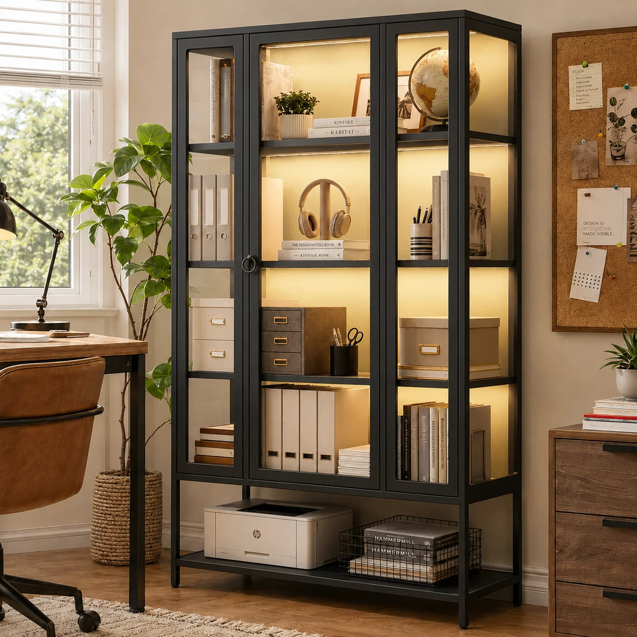 Modern Minimalist Three Sided Glass Display Cabinet with LED Lighting Adjustable Steel Shelves and Tempered Glass Door for Living Room Home Office or | Wayfair North America