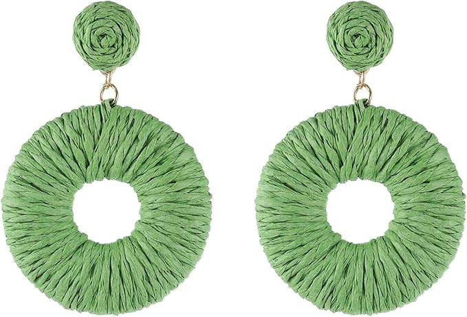 Women’s Raffia Drop Earrings Statement Rattan Earrings for Girls Boho Summer Beach Dangle Earri... | Amazon (US)