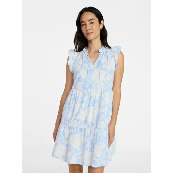 Time and Tru Women’s and Women’s Plus Flutter Sleeve Cotton Mini Dress, Sizes XS-4X | Walmart (US)