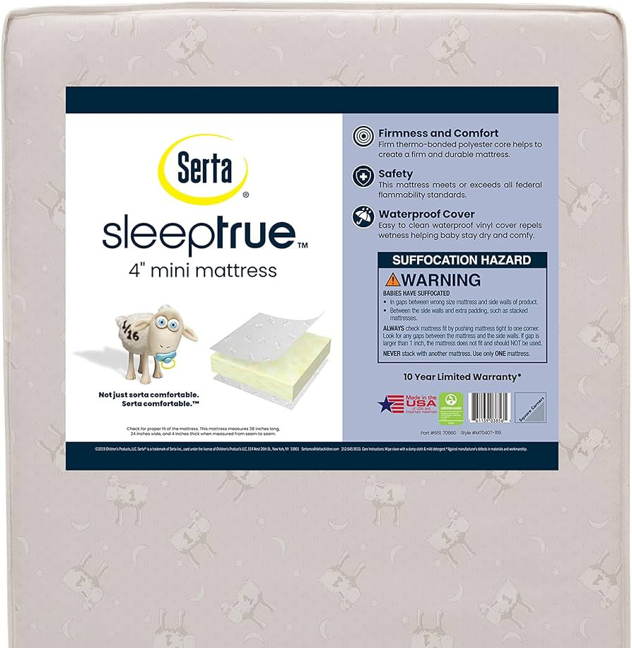 Delta Children Serta SleepTrue Mini Crib Mattress, Premium Sustainably Sourced Fiber Core, Hypoal... | Amazon (US)