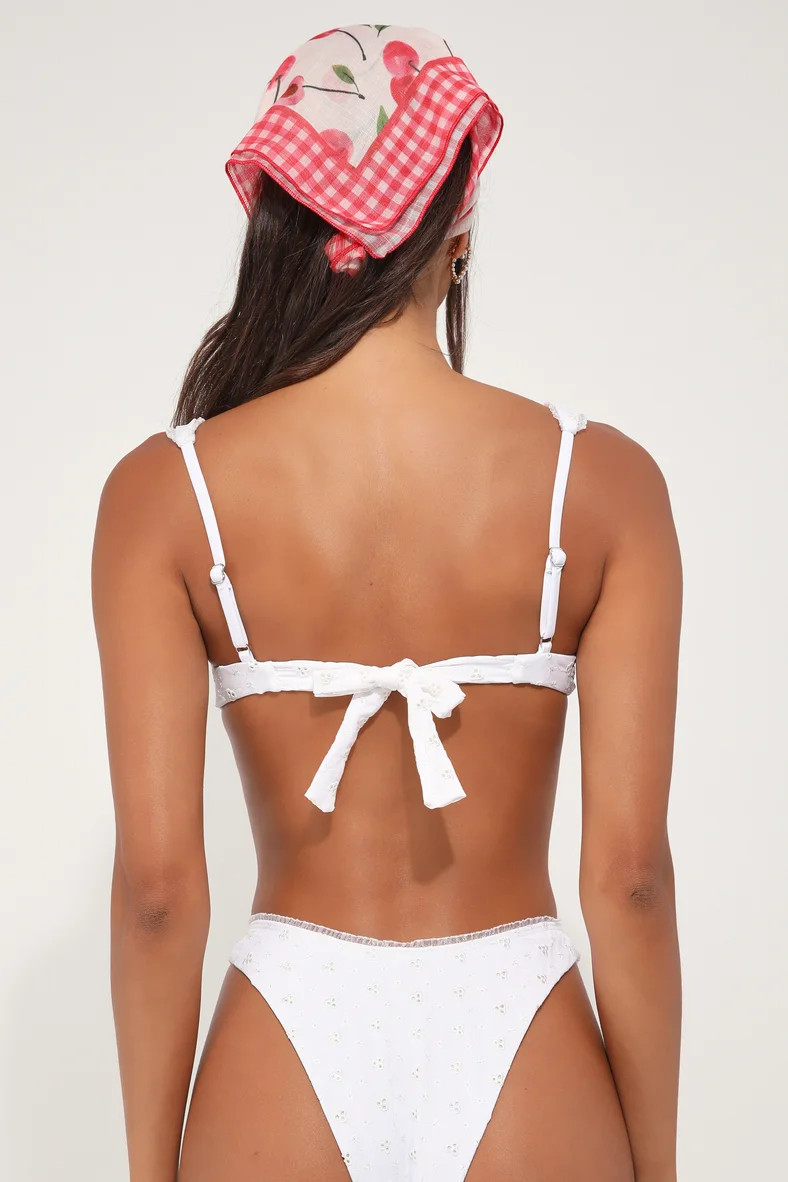 Priscilla White Eyelet Ruffled Underwire Tie-Back Bikini Top | Lulus