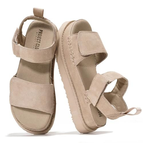 Project Cloud 100% Genuine Leather Platform Sandals For Women - Memory Foam Insole Slip Resistant Chunky Womens Sandals with adjustable straps - Wedge Sandals for Women 2026 (Bronzestar, WHEATSDE,7) | Amazon (US)