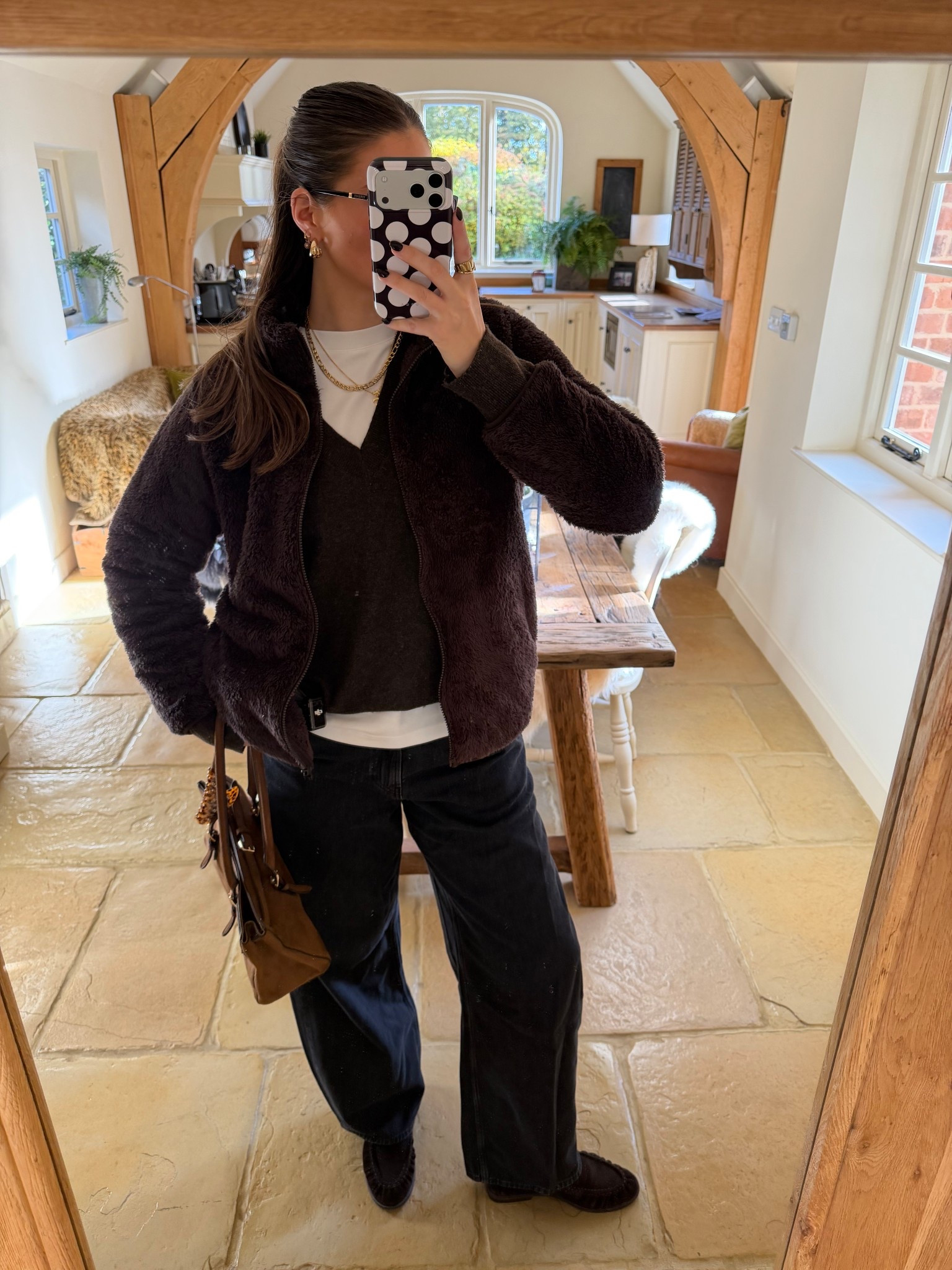 Uniqlo mango chocolate brown fleece v neck knit brow loafers 

#LTKwinter #LTKautumn #LTKuk