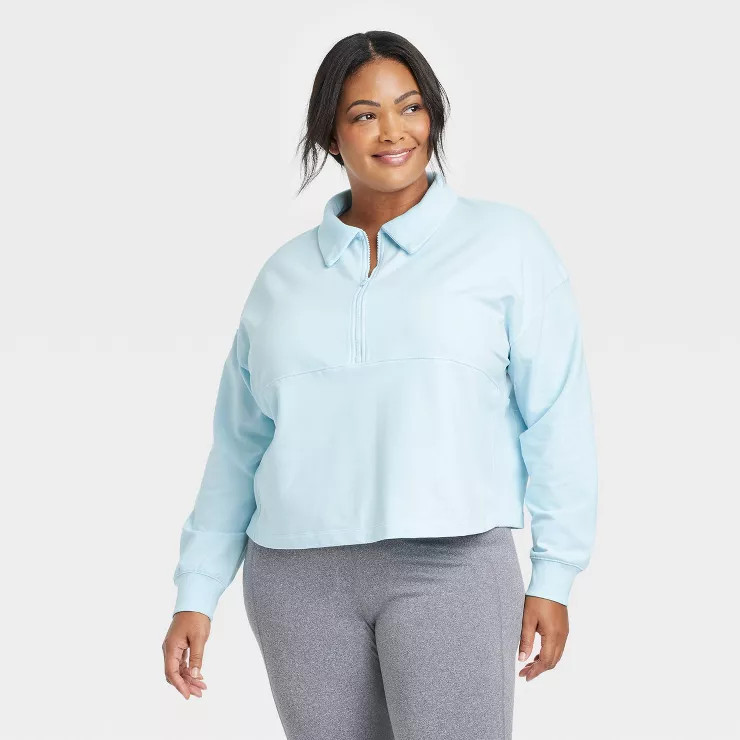 Women's French Terry Polo Sweatshirt - All in Motion™ | Target