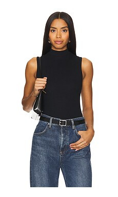 perfectwhitetee Luxe Rib Sleeveless Mock Neck Tank Top in True Black from Revolve.com | Revolve Clothing (Global)