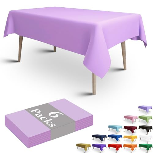 FULDGAENR 6 Packs Lavender Plastic Tablecloth Disposable Lavender Table Cloths Plastic 54x108 Inch Size for 6-8 Foot Rectangle Table Indoor/Outdoor Parties Birthdays Weddings Anniversary - 6 Packs | Amazon (US)