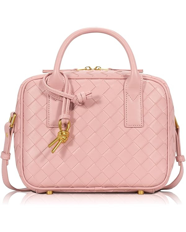 Woven Bag for Women, Top Handle Satchel Handbag Crossbody Bag PU Leather Shoulder Bag Woven Purse... | Amazon (US)