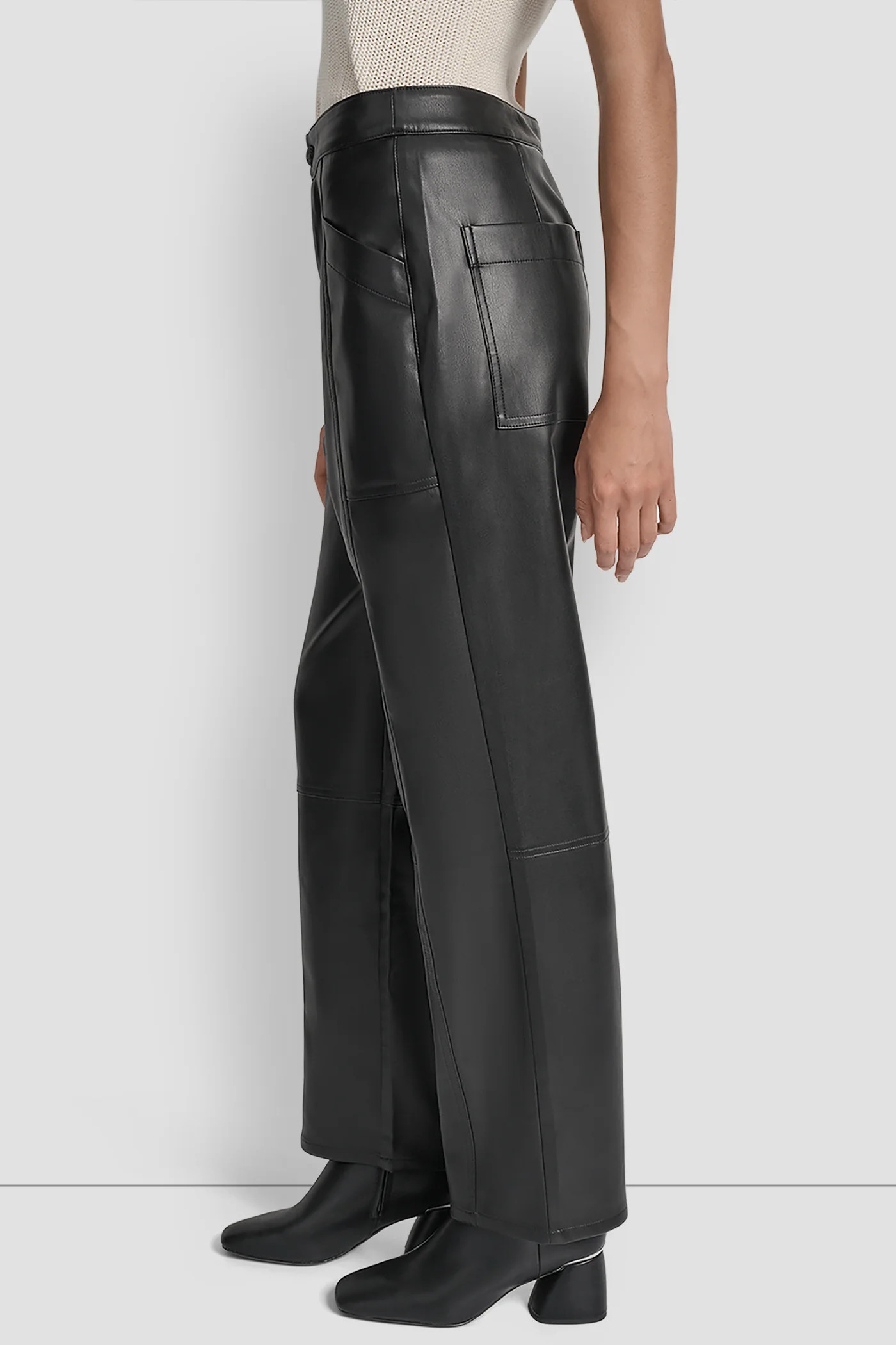 HIGH-RISE FAUX LEATHER STRAIGHT-LEG PANT | DKNY