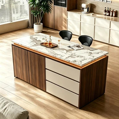 Luxury Kitchen Island with Marble Top, Large Storage Cabinet, Spacious Countertop, Hidden Handles, Freestanding Kitchen Workstation for Kitchen, Dinin | Wayfair North America