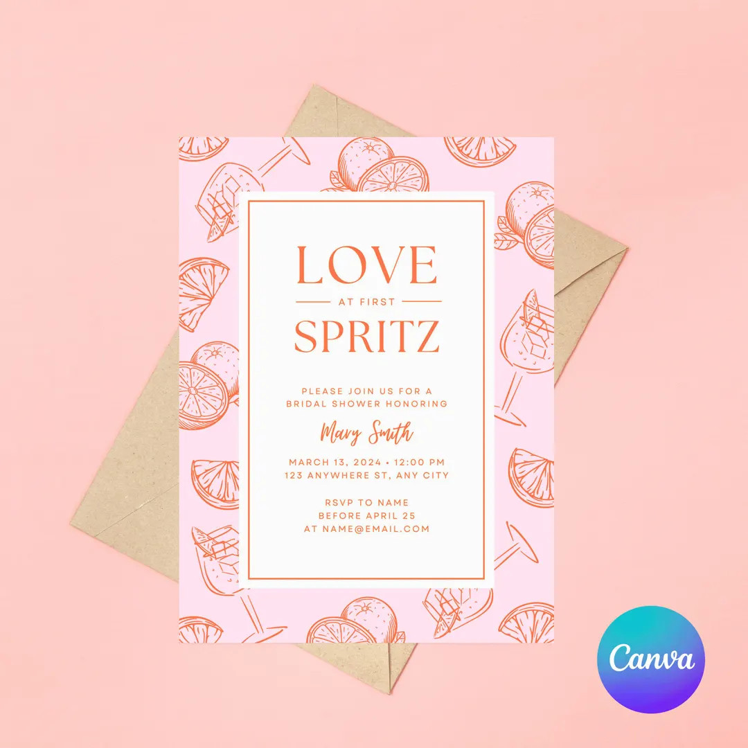 Aperol Spritz Bridal Shower Invitation Canva Template | Etsy (US)