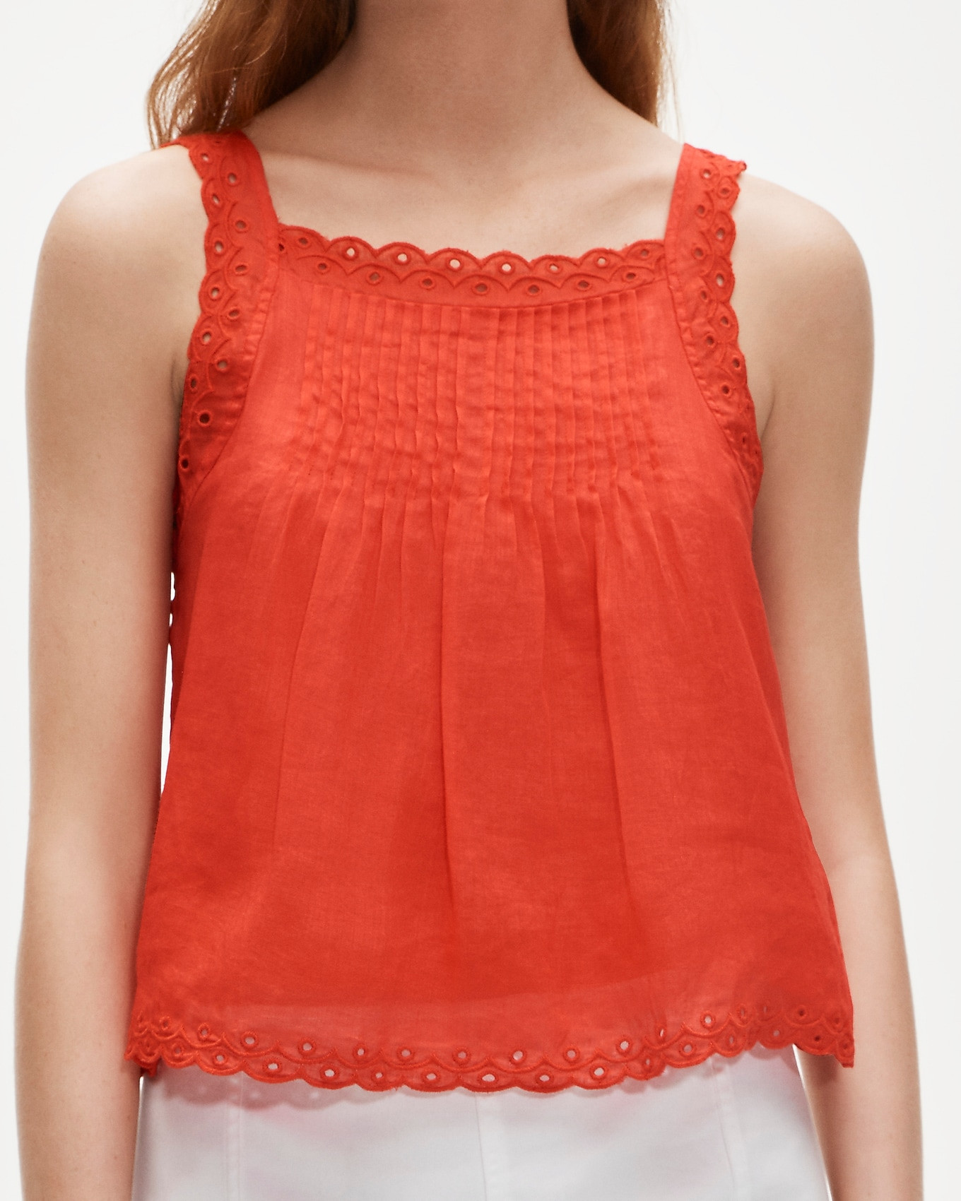Scallop-trim tank top in ramie | J. Crew US