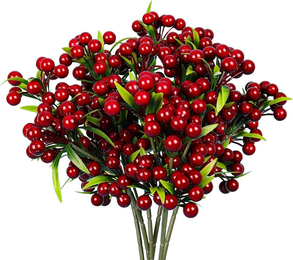 RECUTMS Artificial Berry Stems Bouquet 6pcs Artificial Christmas Tree Decoration Berries Pick Fak... | Amazon (US)