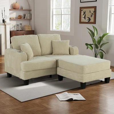 60" Upholstered Loveseat with Ottoman, 22.5" Deep Seats Sofa with Cup Holder and USB/Type-C Port | Wayfair North America