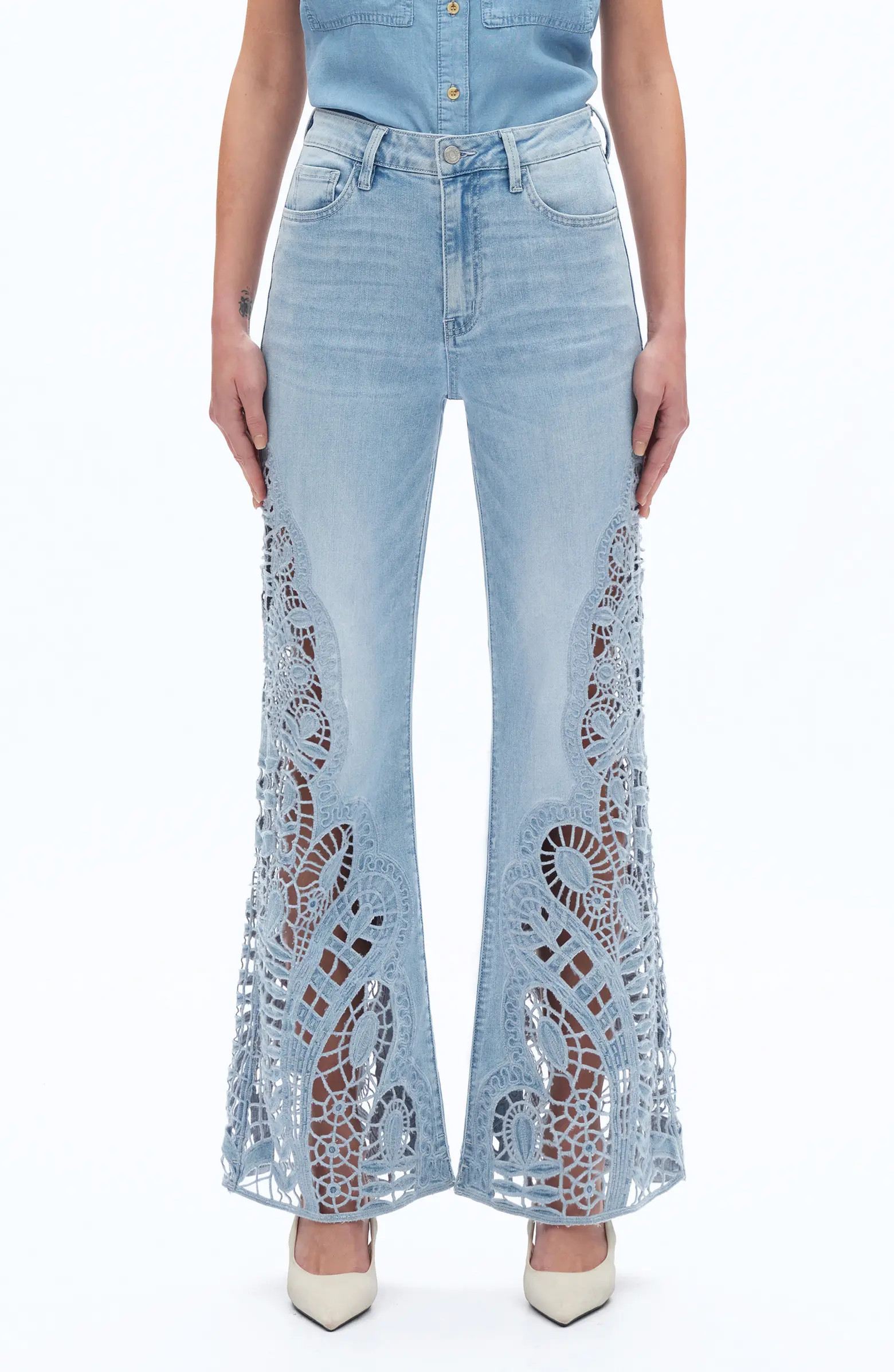 Bayeas High Waist Embroidered Wide Leg Jeans | Nordstrom | Nordstrom