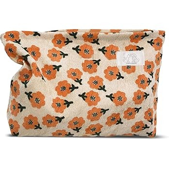 HAPPYHEIDI Women Floral Corduroy Canvas Makeup Bag Travel Cosmetic Pouch Purse Organizer, Cute Be... | Amazon (US)