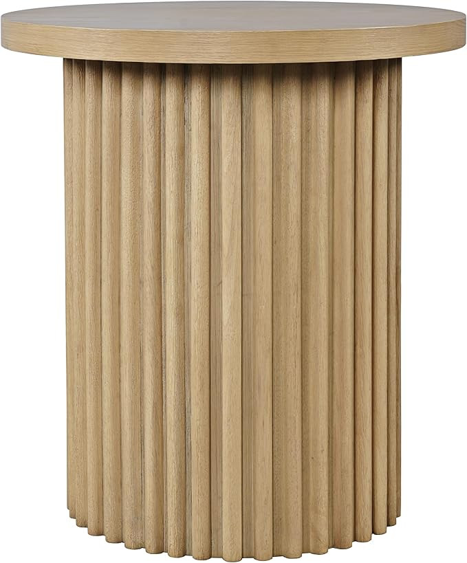 Jofran Round End Table with Fluted Pedestal Base, Mid-Century Modern Side Table for Living Room B... | Amazon (US)