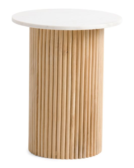 Reeded Wood And Marble Side Table | TJ Maxx