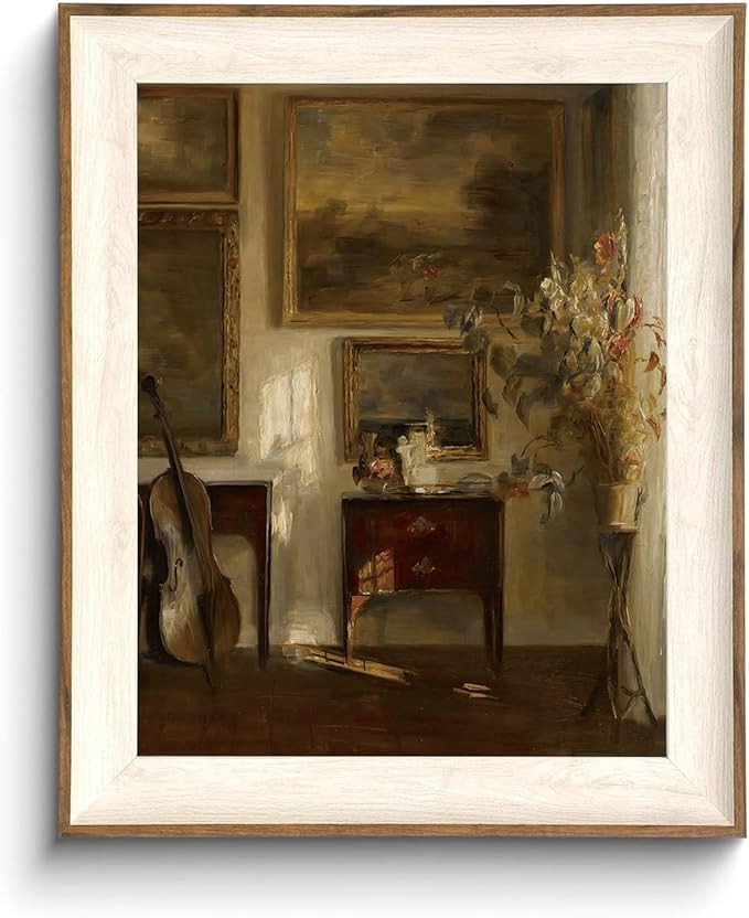 KISSFOX Framed Wall Art Vintage Wall Decor Cello Flowers Canvas Art Antique Pictures Farmhouse Pa... | Amazon (US)