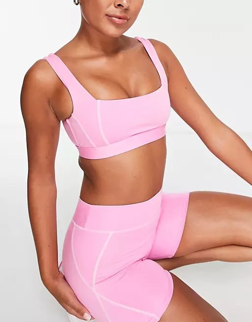 South Beach seam detail contour legging shorts with contrast stitch in pink with | ASOS | ASOS (Global)