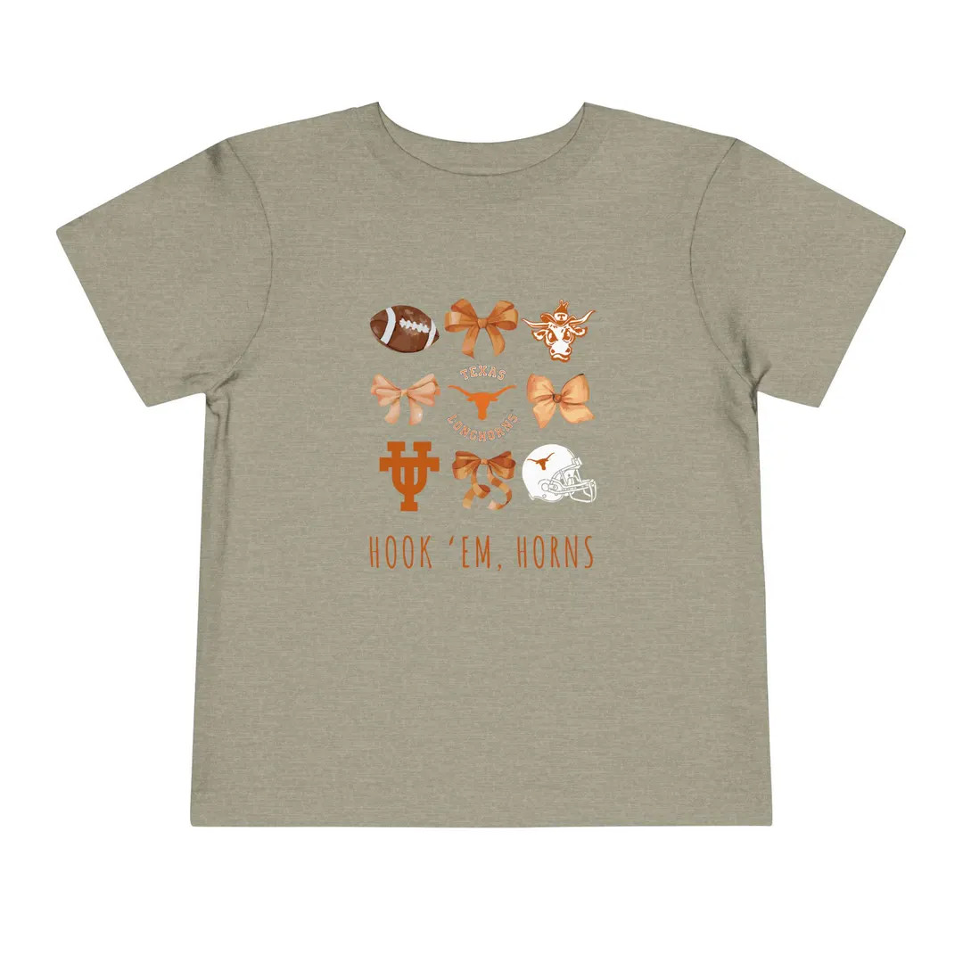 Texas Longhorns Bows Hook 'em, Horns Inspired Toddler Short Sleeve Tee - Etsy | Etsy (US)