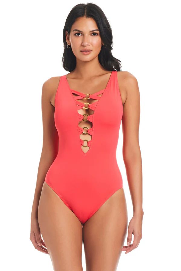 Ring Me Up Plunge Lace Down One-Piece Swimsuit | Bleu Rod Beattie