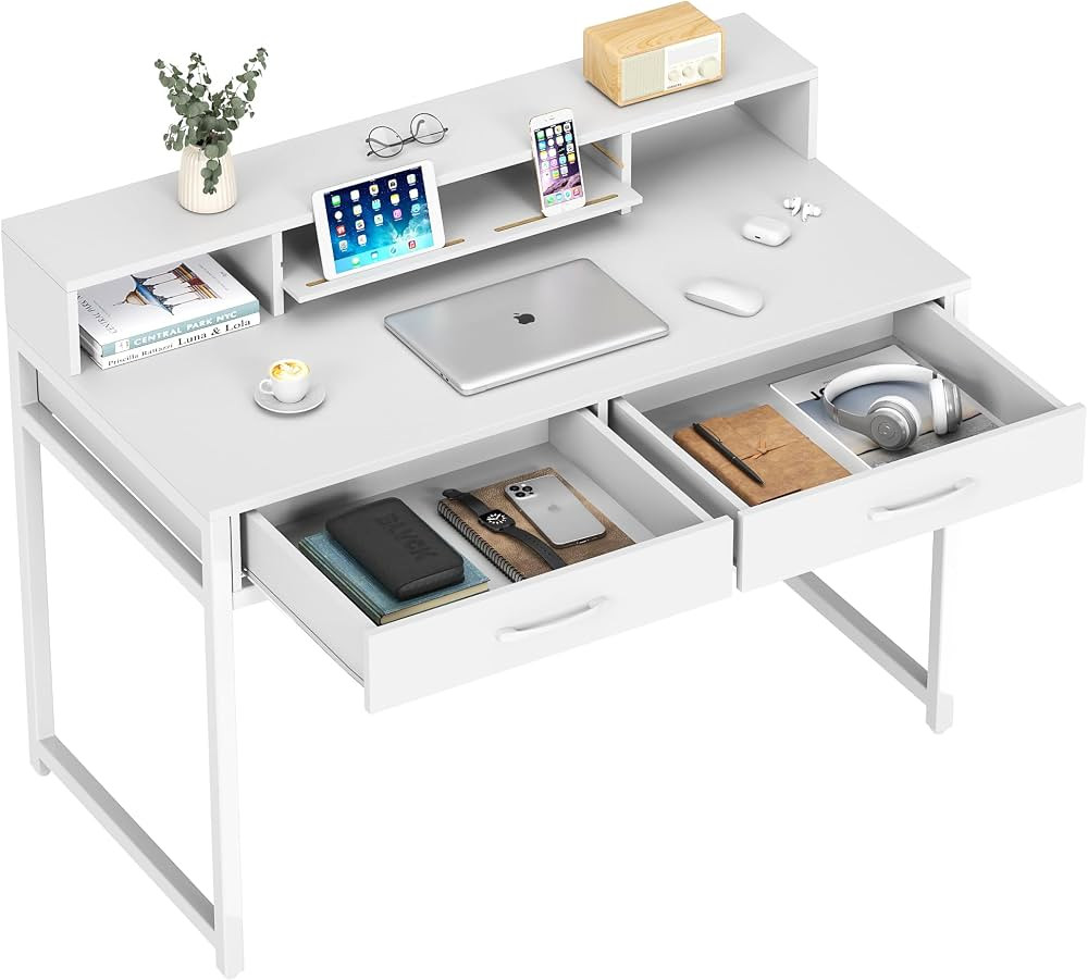 VEELOK Computer Desk with Drawers, 47" Home Office Desk with Monitor Shelf, Writing Desk with Sto... | Amazon (US)