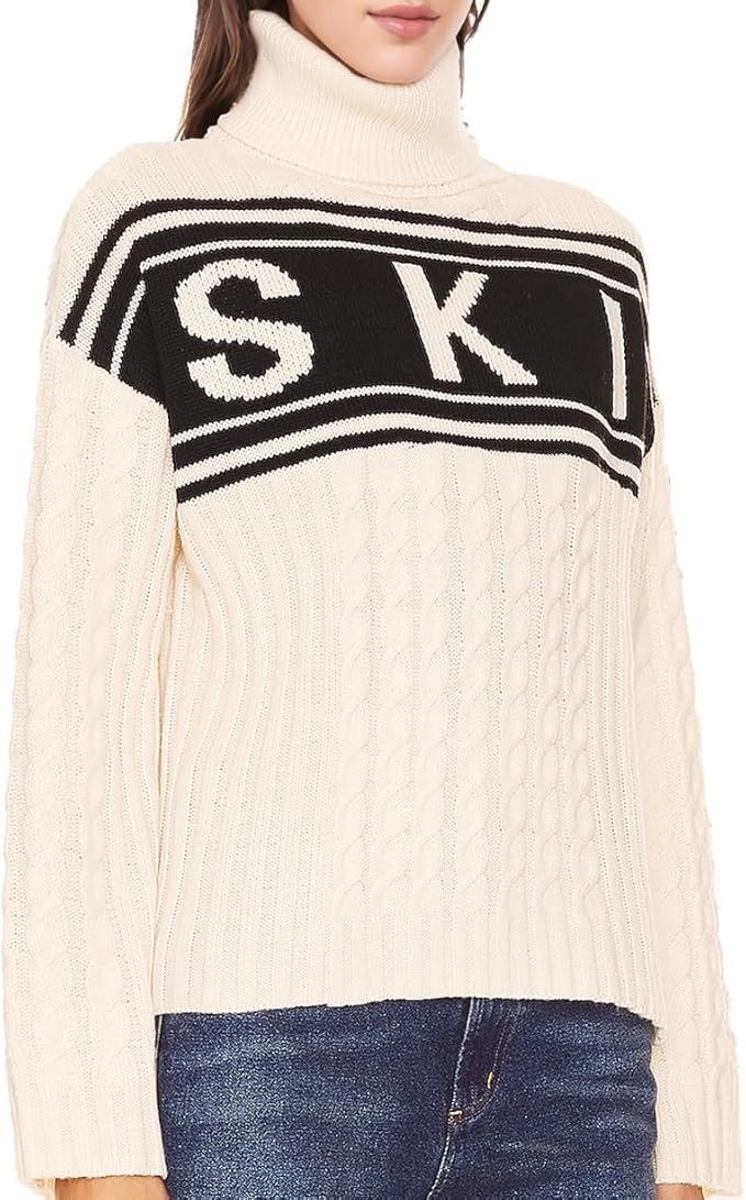 Women Turtleneck Sweaters Cable Knit Sleeve Ski Sweater Tops Fitted Style Fall Shirts 2024 Winter... | Amazon (US)