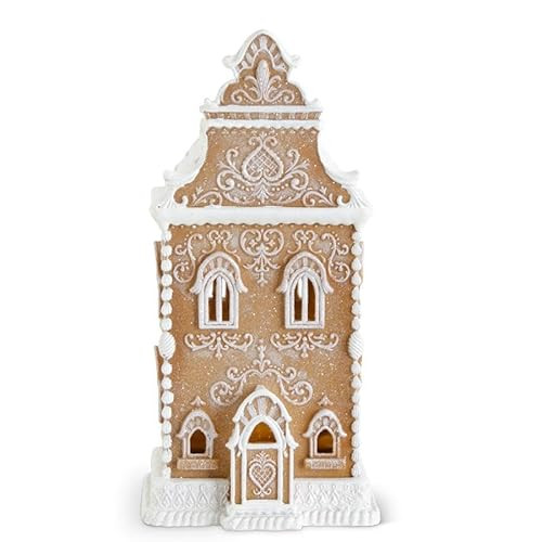 One Holiday Way 13.5-Inch Lighted Brown & White Gingerbread House - Decorative Elegant Ornate Light Up Faux Christmas Village House Tabletop Decoration w/Timer Xmas Home Decor | Amazon (US)