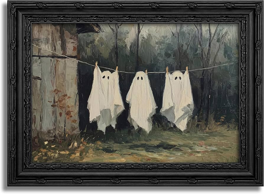 Framed Halloween Ghost Canvas Wall Art, Cute Laundry Ghost Painting Picture Wall Decor, Spooky Fo... | Amazon (US)