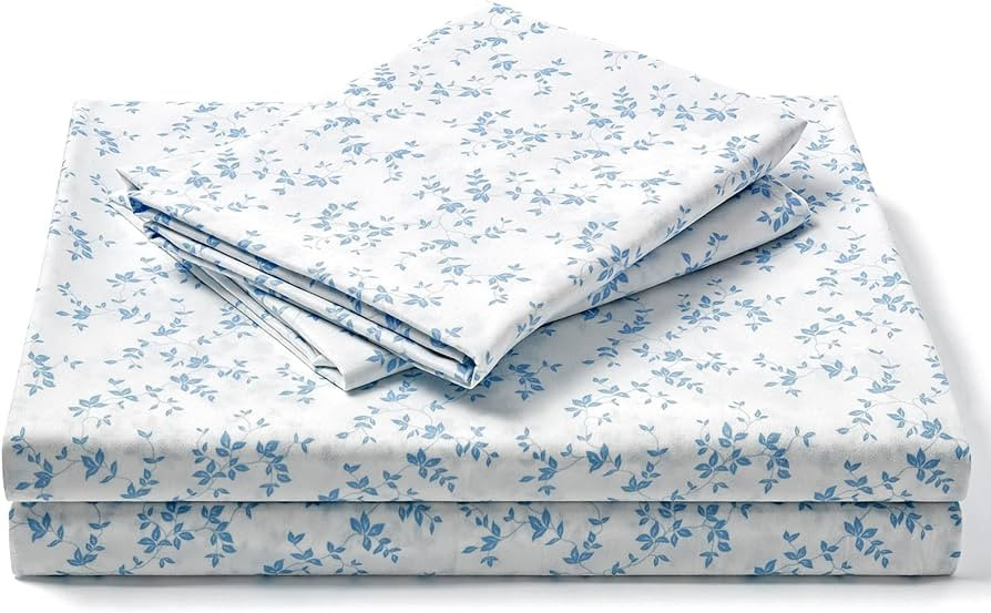 FreshCulture Floral Bed Sheets - Ultra Soft Queen Sheet Set - Brushed Microfiber Blue Floral Shee... | Amazon (US)