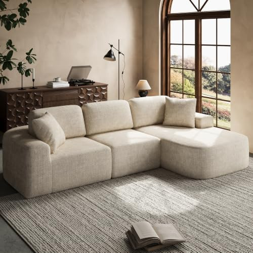 Dowinx 107" Boneless Cloud Couch with Right Chaise, Modular Sectional Sofa with Deep Seat, No Assembly Sofa-in-Box, Convertible L-Shape for Living Room Apartment, Bouclé, Oatmeal Beige | Amazon (US)
