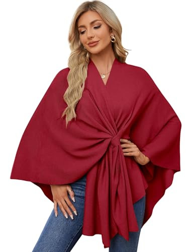 PULI Women's Elegant Shawl Wraps Soft Open Front Poncho Sweater for Spring Fall Winter Brick Red | Amazon (US)