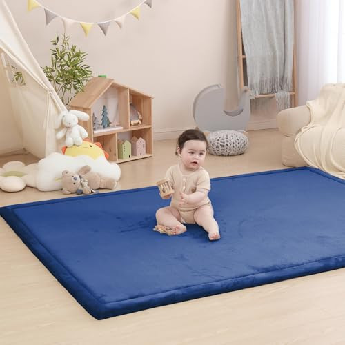 Baby Play Mat for Floor,1.3" Thick Memory foam Tummy Time Mat,Soft Coral Velvet Nursery Rug,Extra Large Non Slip for Toddlers,Infants,kids | Amazon (US)