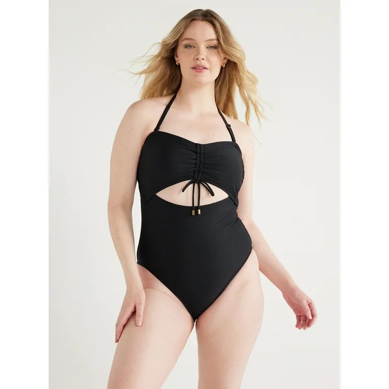 Time and Tru Women's and Plus Ottoman Ribbed Cutout One Piece Swimsuit, Sizes S-3X - Walmart.com | Walmart (US)