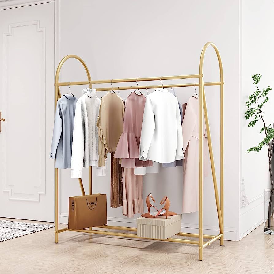 Smlttel Metal Garment Rack,Heavy Duty Gold Clothing Rack for Boutique Use,Floor-Standing Clothing... | Amazon (US)