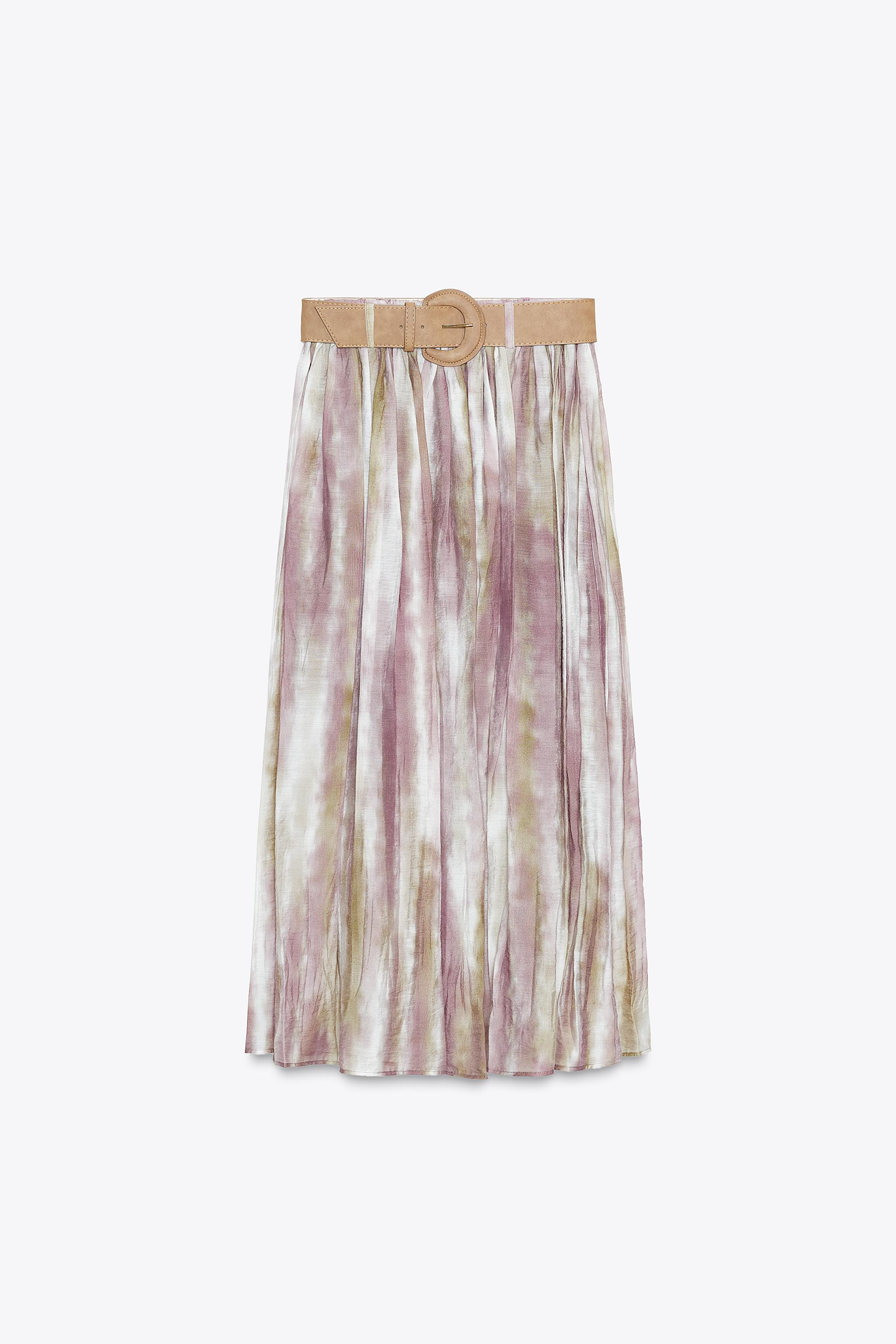 PRINTED MIDI SKIRT WITH BELT | Zara US