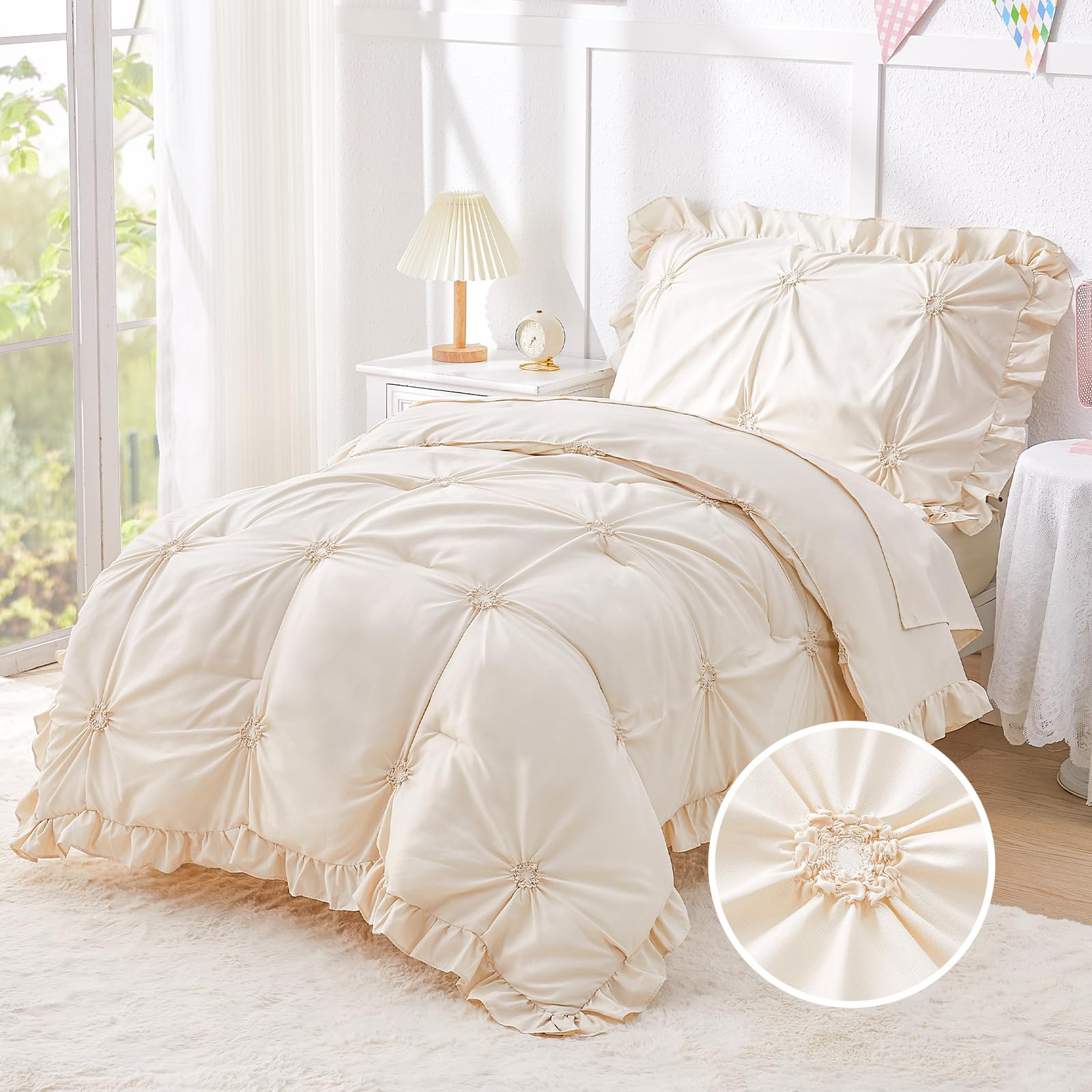 Wowelife Toddler Bedding Sets for Girls, 4-Piece Beige Toddler Bed Set Floral Ruffles Boho Bohemi... | Amazon (US)