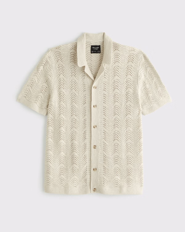 Wavy Crochet-Style Button-Through Sweater Polo | Abercrombie & Fitch (US)