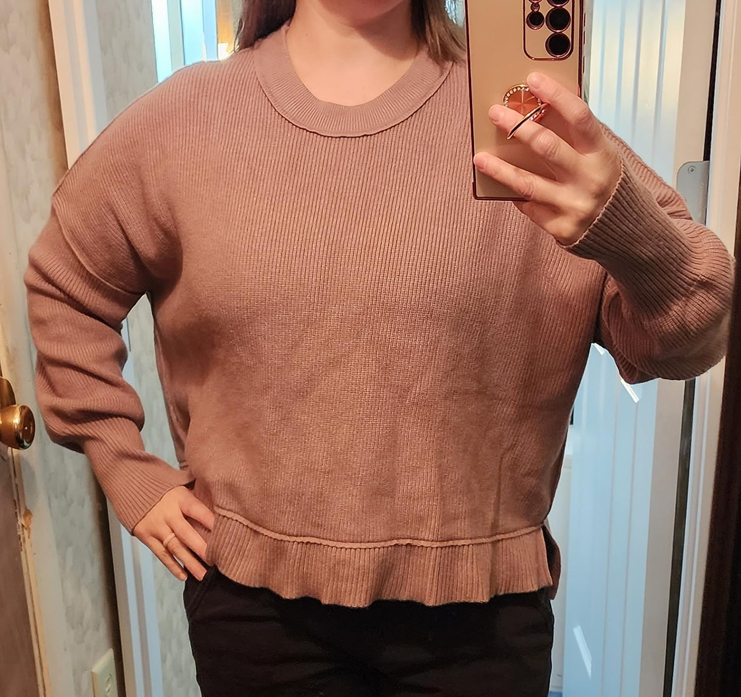 ANRABESS Womens Oversized Crewneck Cropped Sweaters Long Batwing Sleeve Side Slit Ribbed Knit Pul... | Amazon (US)