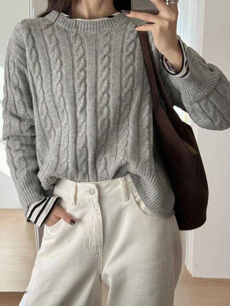 DAZY Damen einfarbiges Crew-Neck Langarm-Lässig-Top, Alltagskleidung | SHEIN