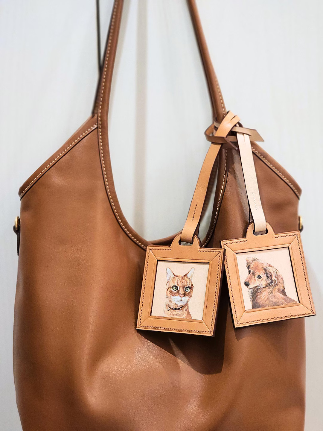 Hand-painted Leather Pet Portrait Charm: Custom Dog/cat Bag Tag - Etsy | Etsy (US)