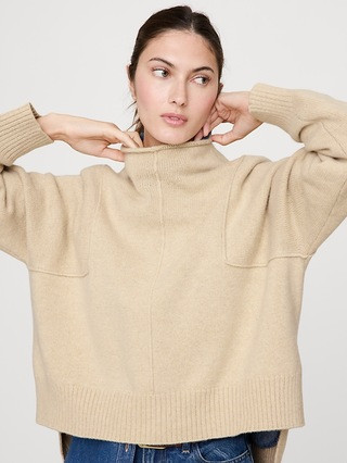 Oversized Merino-Cotton High-Low Funnel-Neck Sweater | Banana Republic (US)