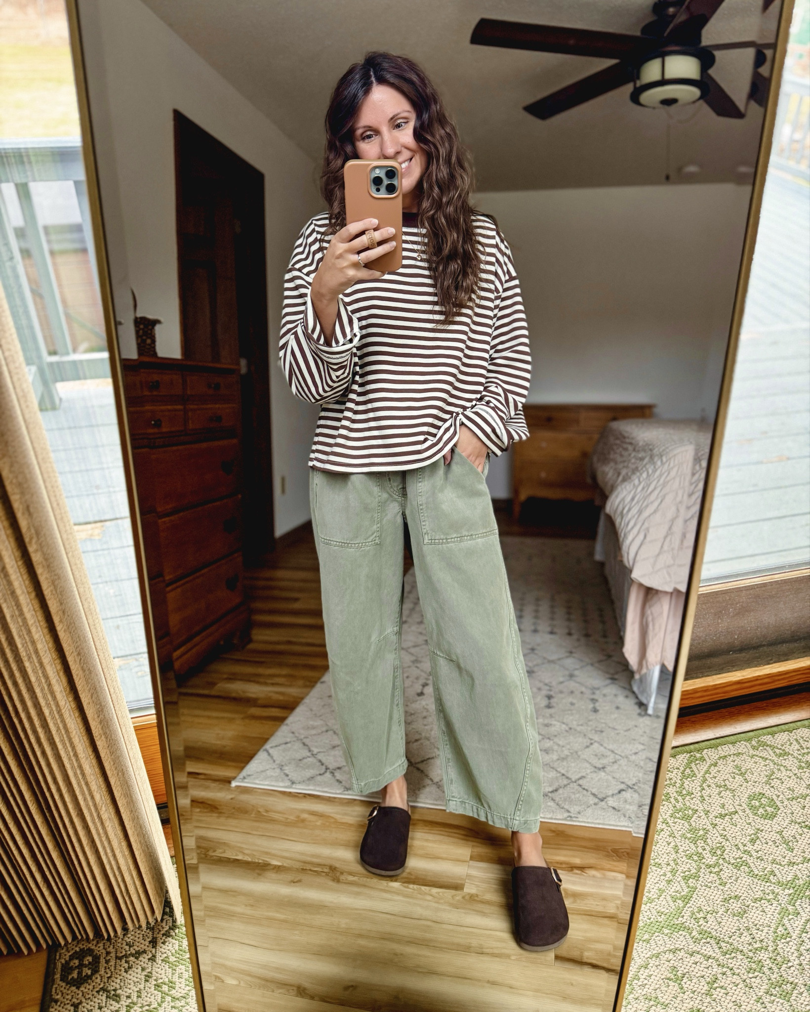 Wearing xs in this striped top (coffee color) and xs petite/short in these green pants. My clogs are size 6 and almost sold out so I linked similar too! 🤎🤍

#LTKgrwm #LTKPetite #LTKootd