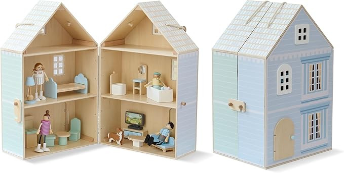 Olivia's Little World Folding Wooden Dollhouse – 3-Story Portable Playhouse with Furniture, Fam... | Amazon (US)