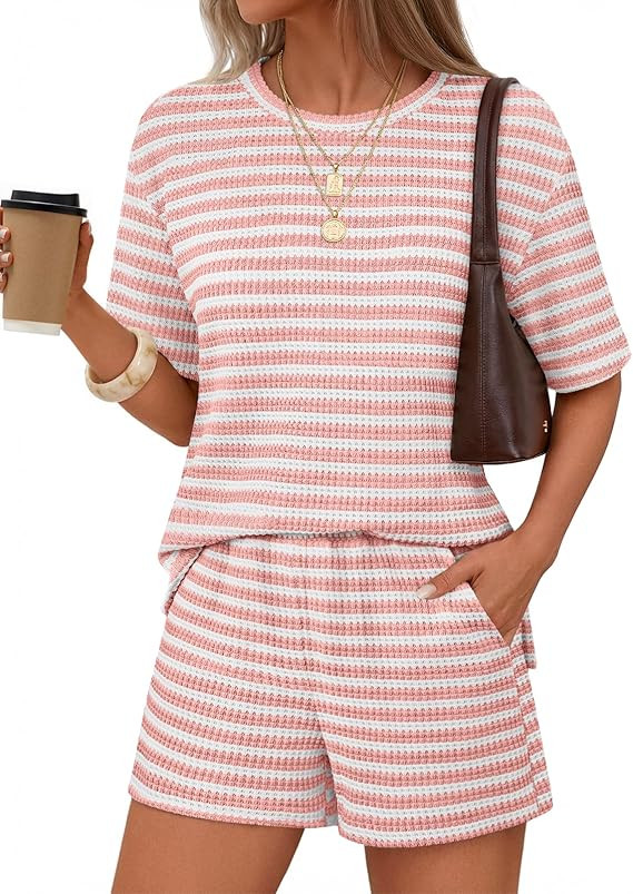 MEROKEETY Women's Summer 2 Piece Lounge Sets Striped Knit 2026 Casual High Waisted Shorts Matchin... | Amazon (US)