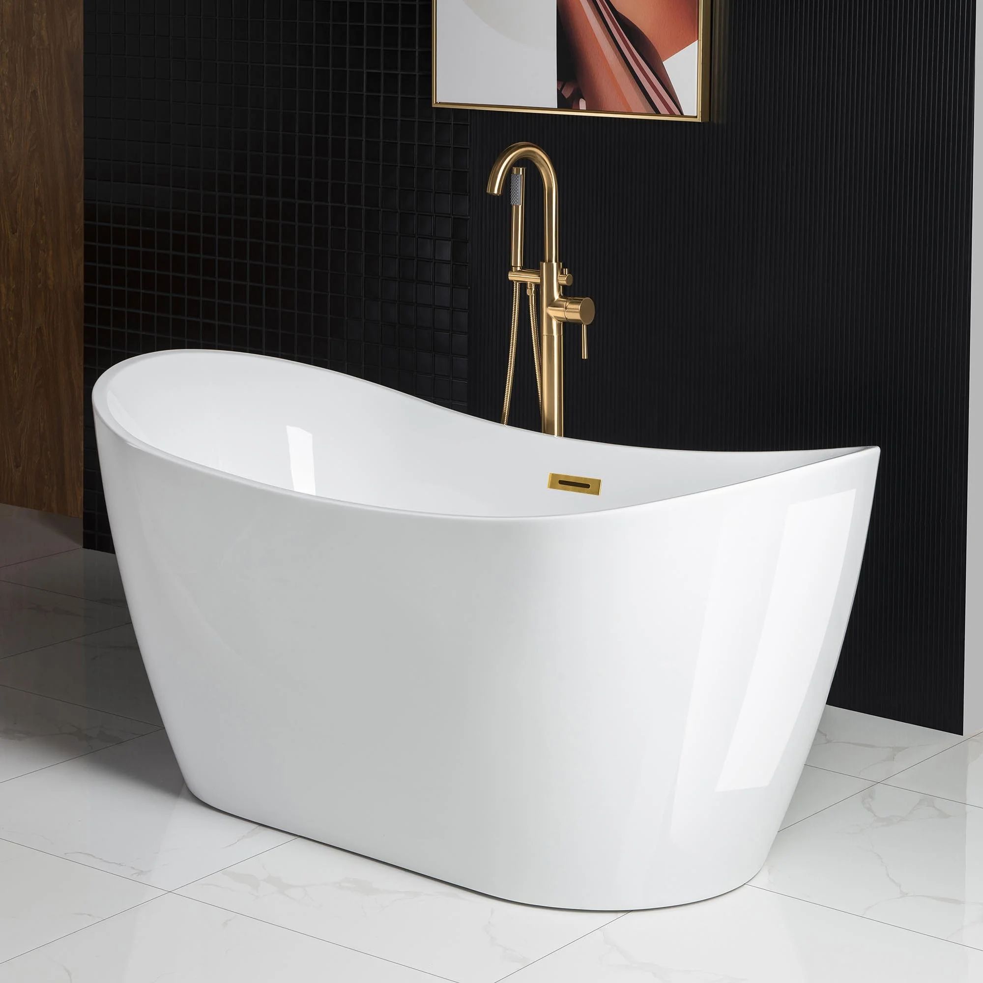 B0016 -BG-Drain &O 59'' x 28.75'' Freestanding Soaking Acrylic Bathtub | Wayfair North America