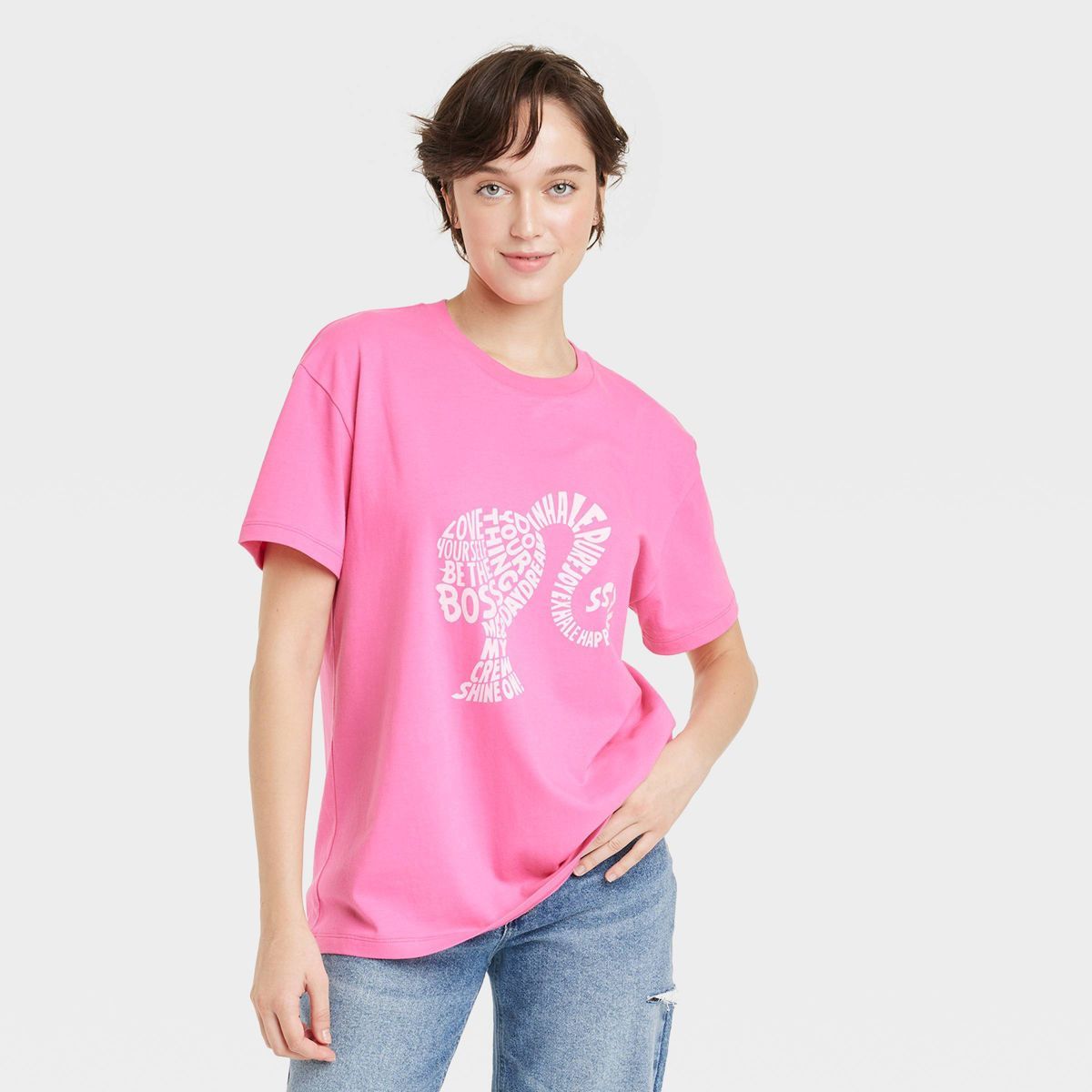 Women's Barbie X Skinnydip Silhouette Short Sleeve Graphic T-Shirt - Pink | Target