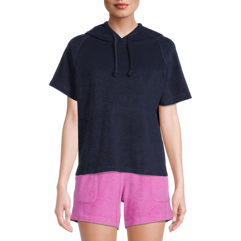 Time And Tru Women's Hoodie Sweatshirt with Short Sleeves - Walmart.com | Walmart (US)