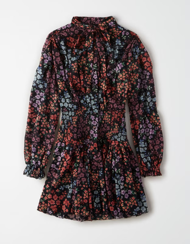 AE Studio Chiffon Tie Neck Mini Dress | American Eagle Outfitters (US & CA)